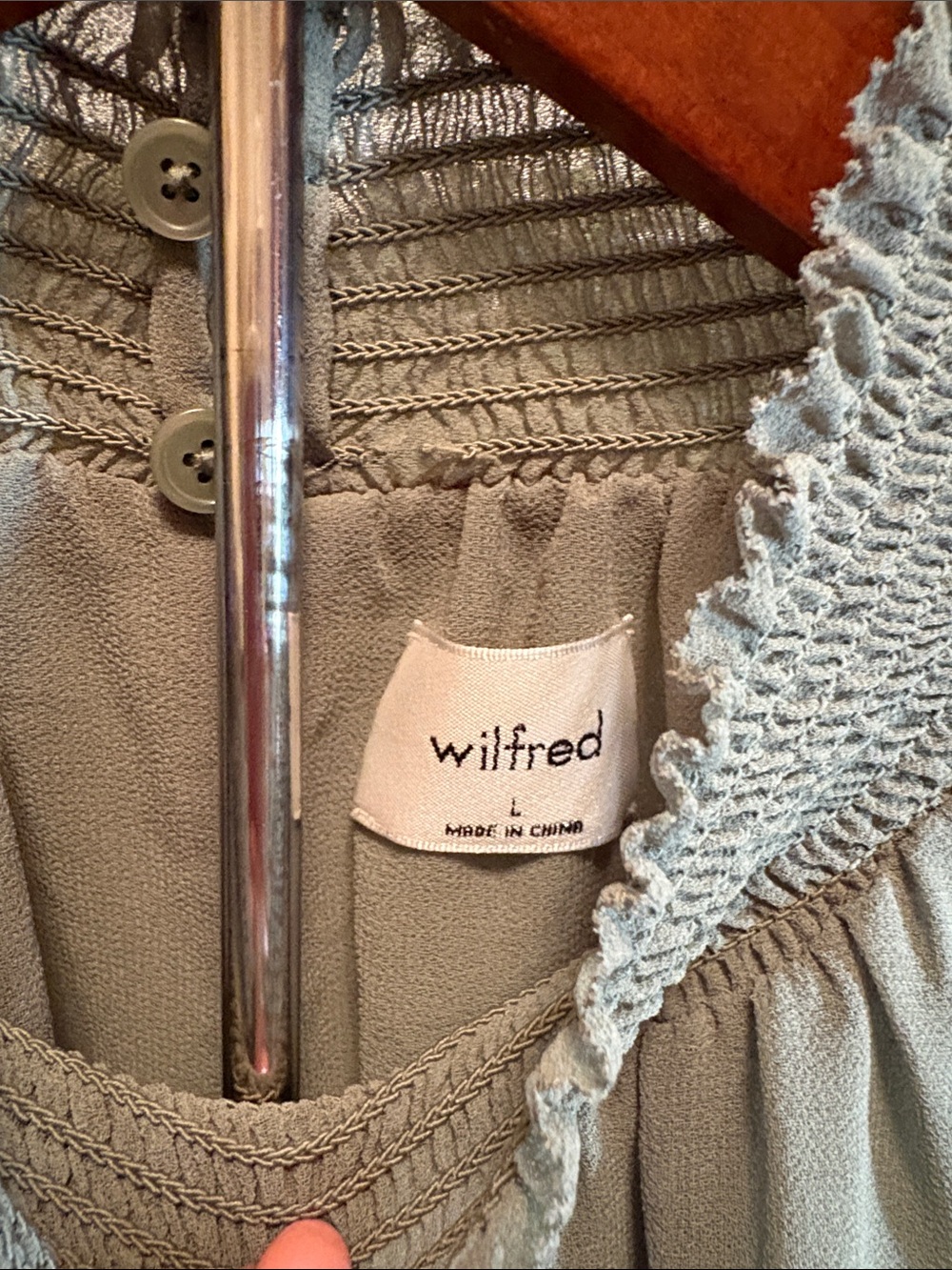 Wilfred Sage Green Smocked Neck Long Sleeve Blouse Size Large - Picture 3 of 4